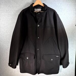 Eddie Bauer Peacoat Mens XL Tall Black Wool Utility Pockets Paneled Button Front